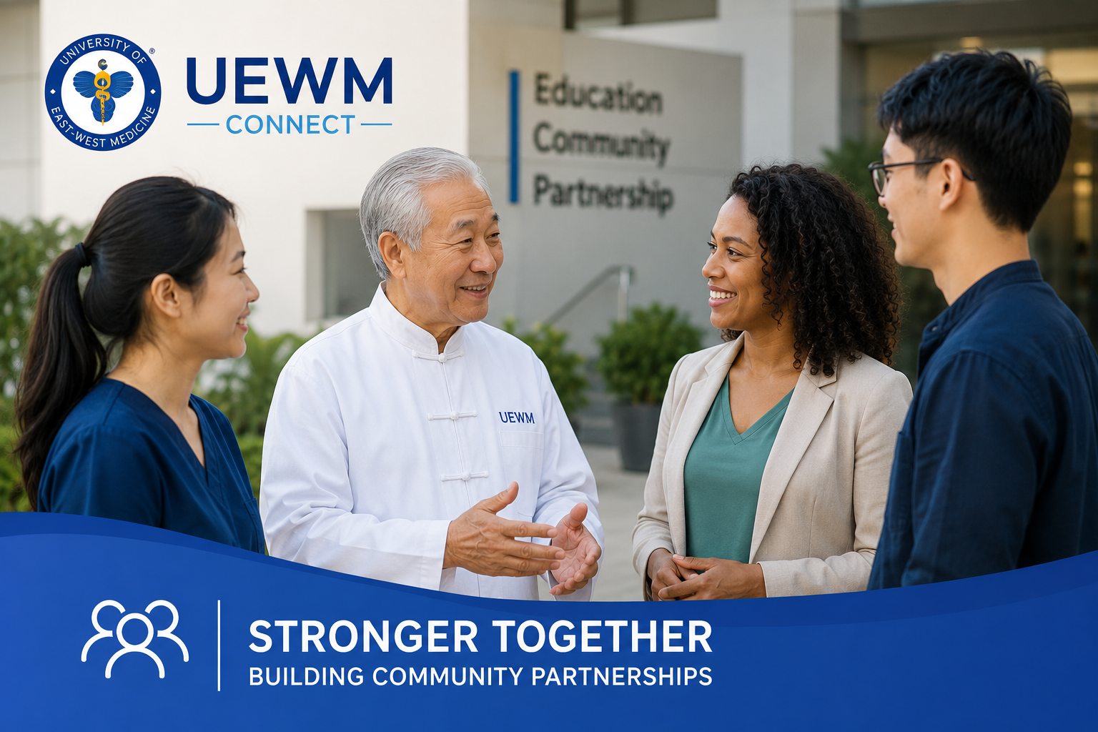 UEWM representatives and community partners meeting outside the University of East-West Medicine